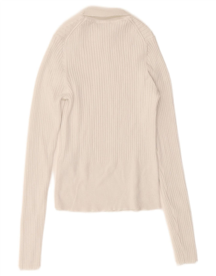 Zara Mujer Crop Roll Neck Jumper Sweater UK 12 Medium White Viscosa