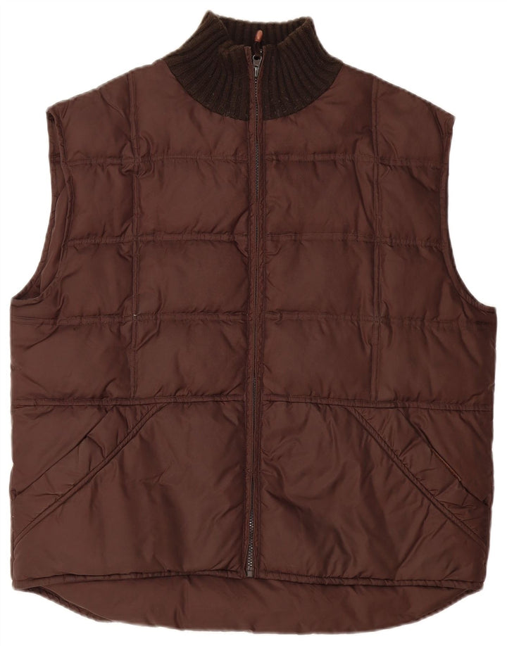 Vintage hombres acolchado Gilet Reino Unido 40 marrón grande