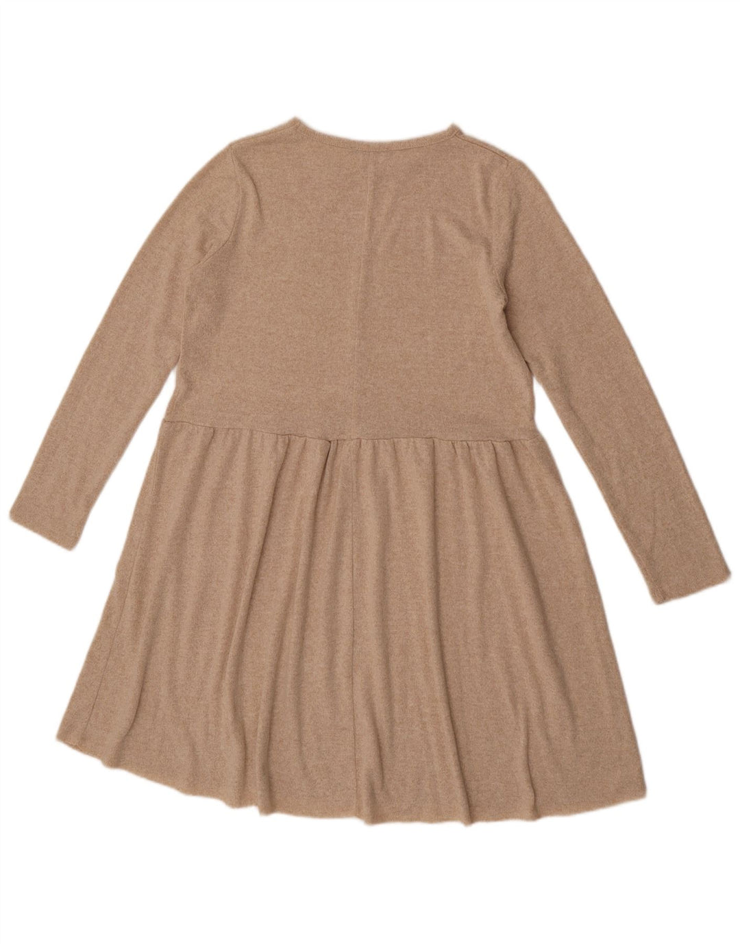 Zara Mujer Vestido Acampanado De Manga Larga UK 42 Poliéster Moteado Beige Medio