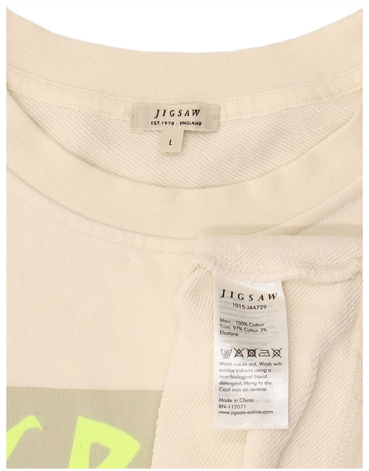 JIGSAW Sudadera con gráfico extragrande para mujer, talla 40, color blanco roto