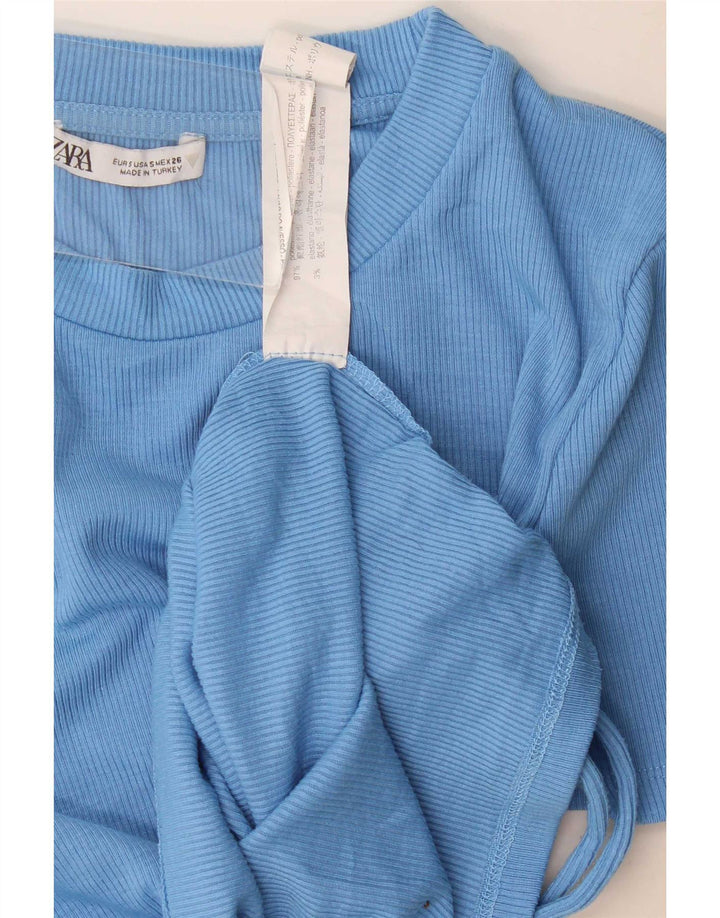 Zara Mujer Crop Camiseta Top UK 8 Small Azul Poliéster