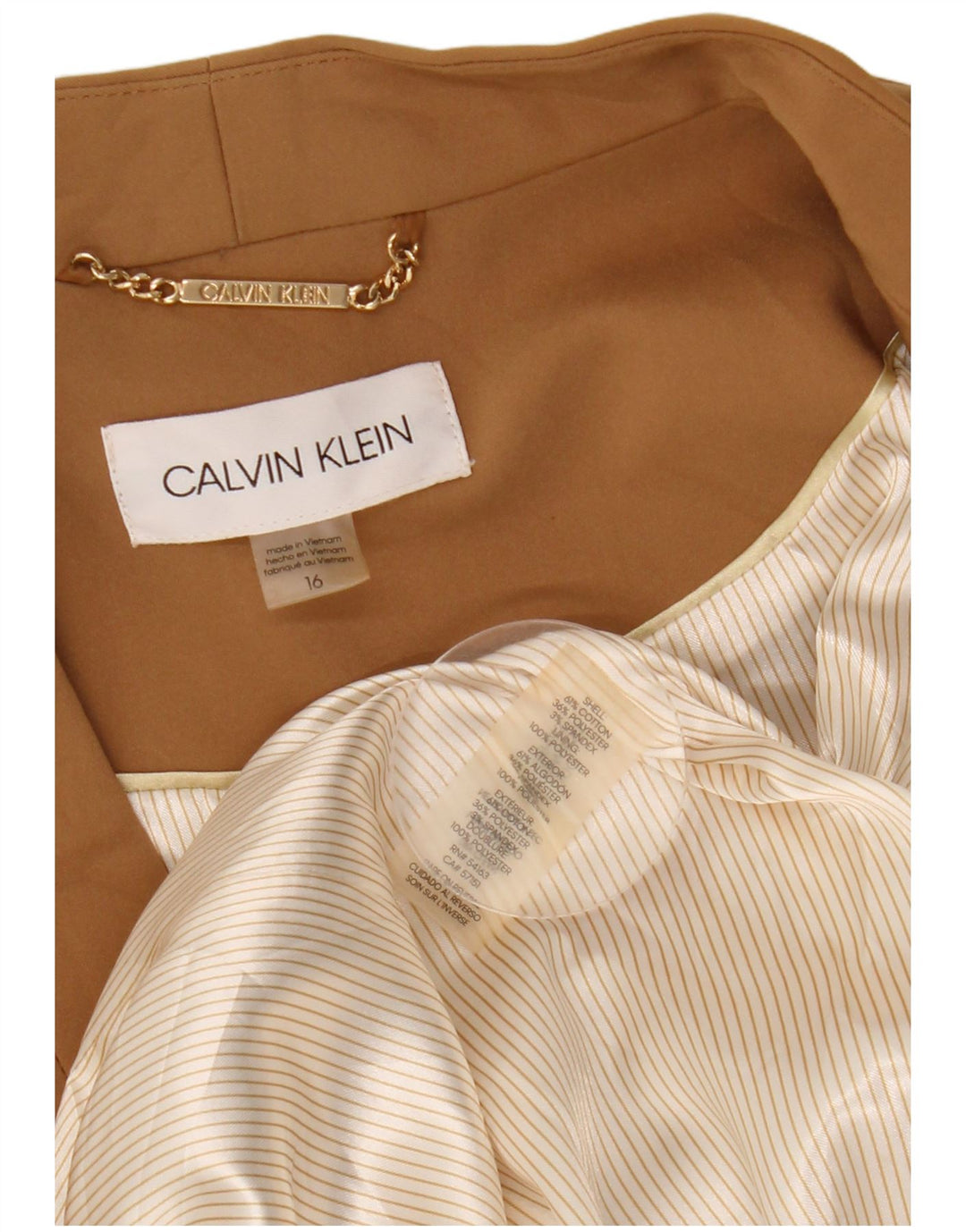 CALVIN KLEIN Chaqueta tipo blazer con 1 botón y manga 3/4 para mujer US 16 XL Beige