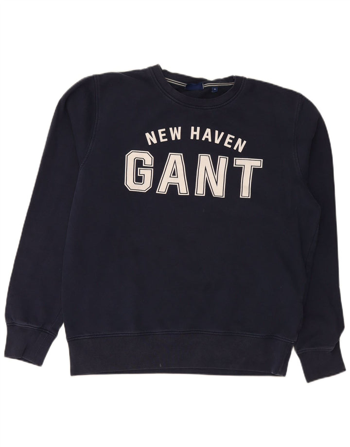 GANT Mens Graphic Sweatshirt Jumper XL Navy Blue Cotton