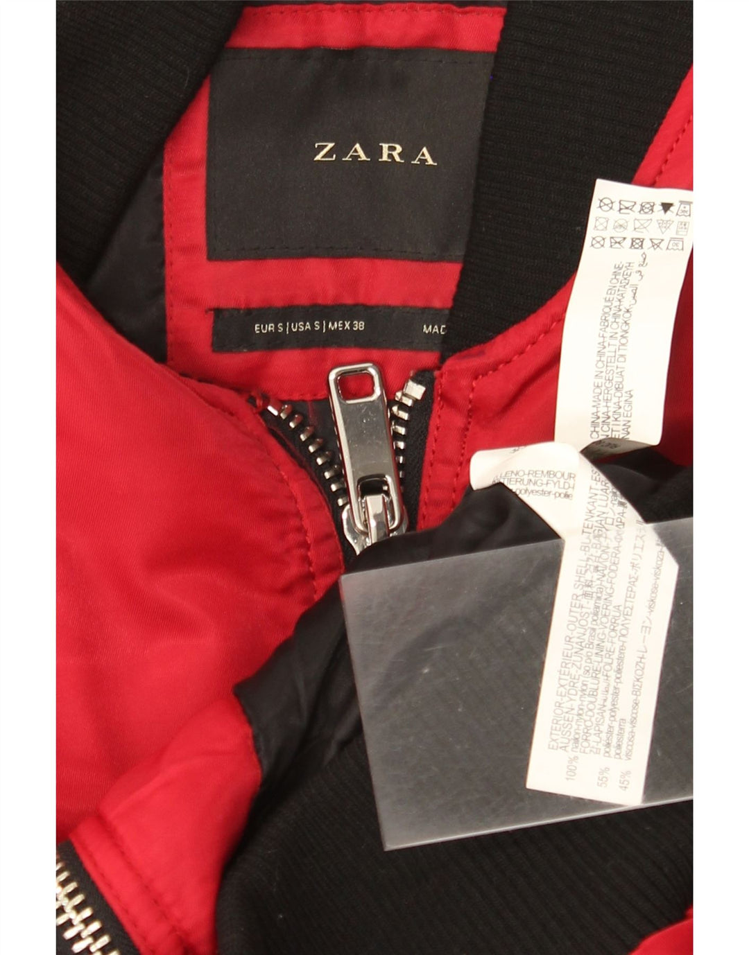 Zara Mens Bomber Jacket UK 36 Small Rojo Colorblock Nylon