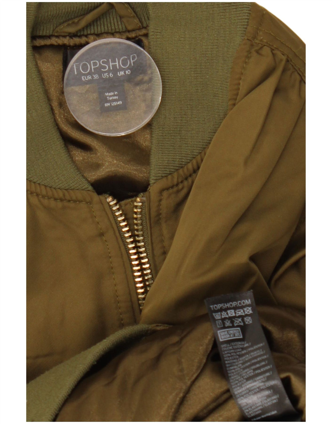 TOPSHOP Chaqueta bomber extragrande para mujer UK 10 Small Caqui Poliéster