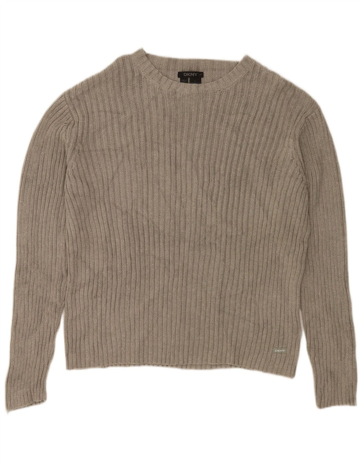 DKNY Suéter tipo jersey para mujer con cuello barco Reino Unido 46 Algodón gris grande