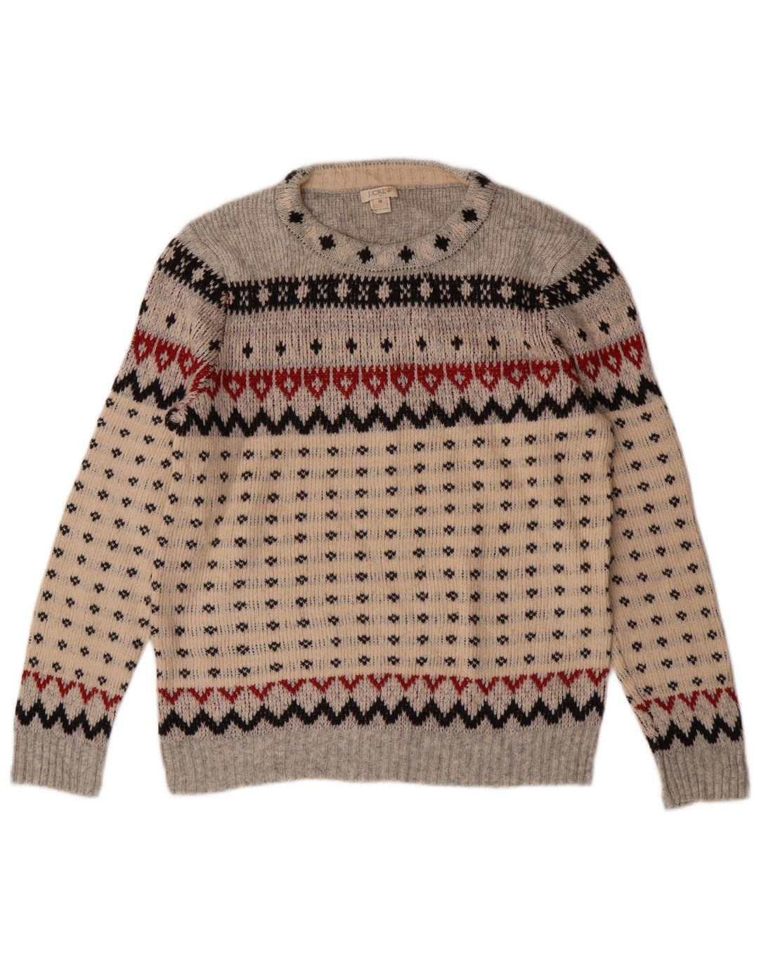 J. CREW Suéter tipo jersey con cuello redondo para mujer Reino Unido 12 Gris medio Fair Isle