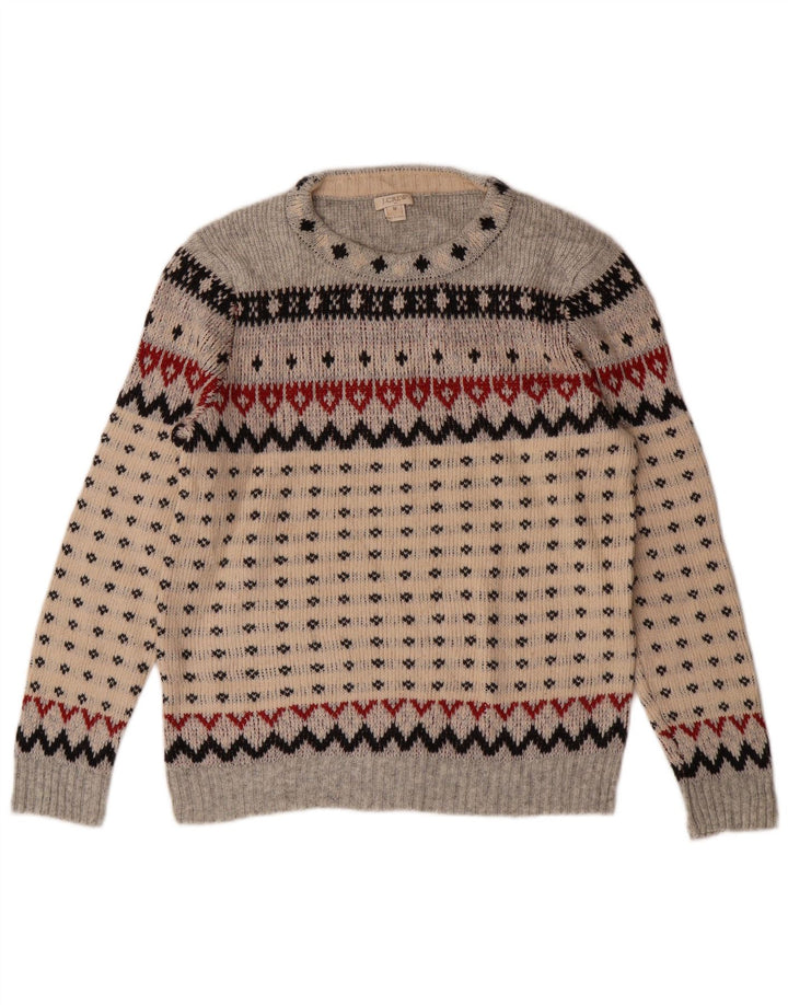 J. CREW Suéter tipo jersey con cuello redondo para mujer Reino Unido 12 Gris medio Fair Isle