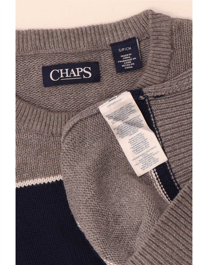 Chaps Hombre Cuello Redondo Jersey Suéter Pequeño Algodón A Rayas Gris