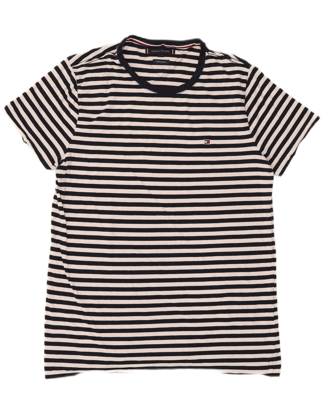 TOMMY HILFIGER Camiseta extra delgada para hombre Top grande de algodón a rayas azul marino