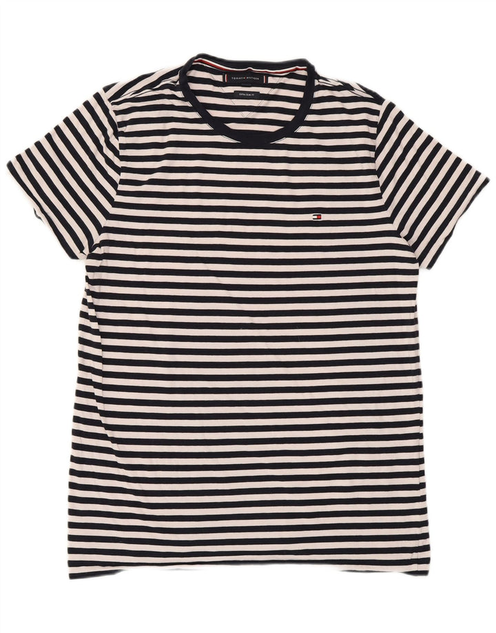 TOMMY HILFIGER Camiseta extra delgada para hombre Top grande de algodón a rayas azul marino