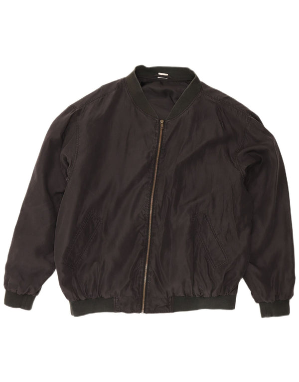 Vintage hombres bomber chaqueta Reino Unido 42 XL seda negra