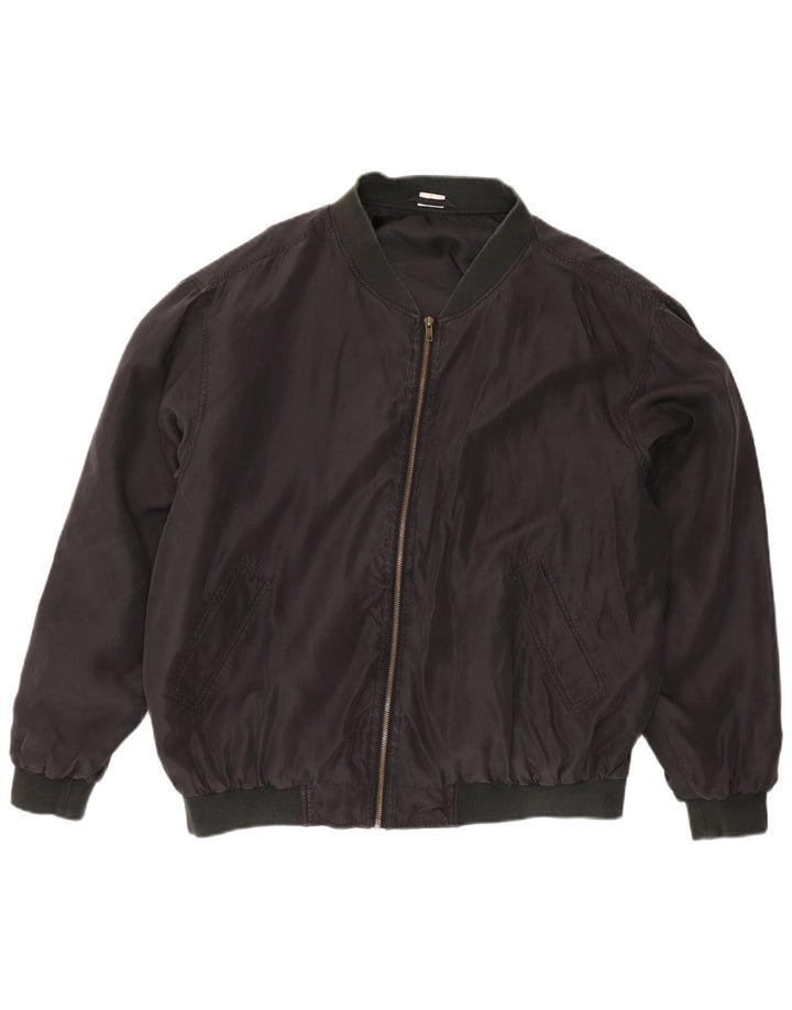 Vintage hombres bomber chaqueta Reino Unido 42 XL seda negra