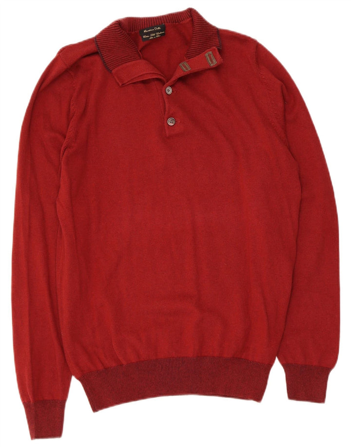 Jersey Massimo Dutti Hombre con Cuello Botonado Algodón Granate Medio