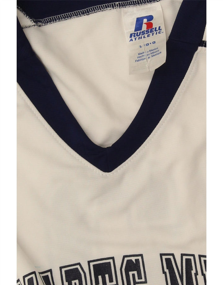 Russell Athletic - Camiseta sin mangas con gráfico para hombre, talla grande, color blanco, poliéster