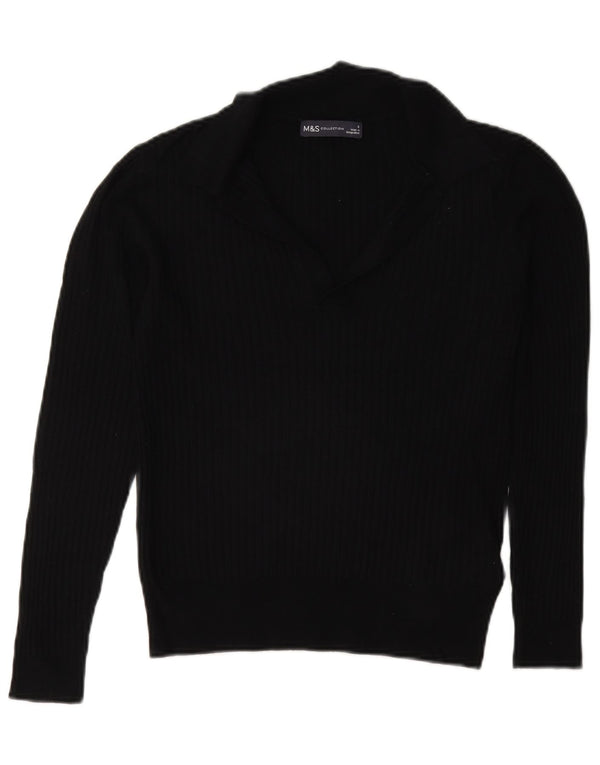 Marks & Spencer Suéter tipo jersey con cuello tipo polo para mujer UK 8 Small Viscosa negra