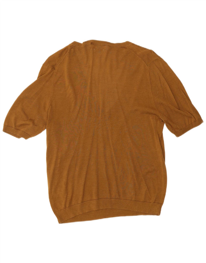 ZARA Jersey de manga corta con cuello en V para mujer UK 44 Large Seda marrón