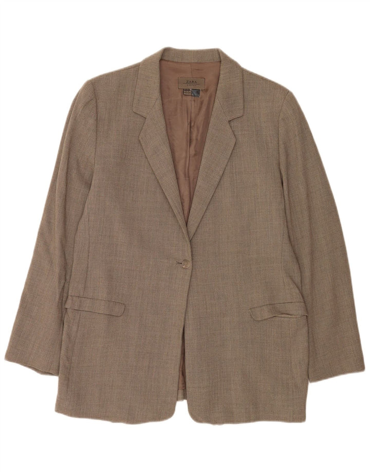 Zara Mujer Chaqueta Blazer 1 Botón EU 44 XL Lana Marrón