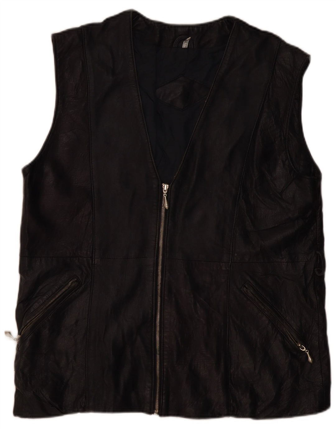 VINTAGE Chaleco de cuero para mujer Reino Unido 16 Grande Negro