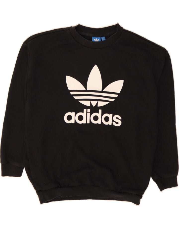 ADIDAS Womens Graphic Sweatshirt Jumper UK 12 Medium  Black Cotton Vintage Adidas and Second-Hand Adidas from Messina Hembry 