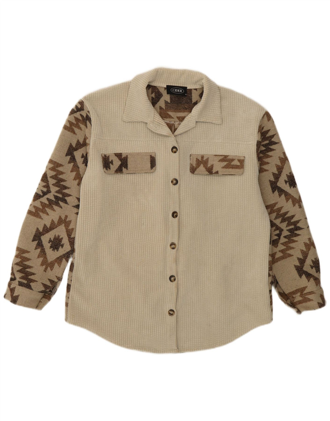 CIDER Camisa sobrecamisa para mujer UK 40 Medio Beige Geométrico Poliéster Azteca