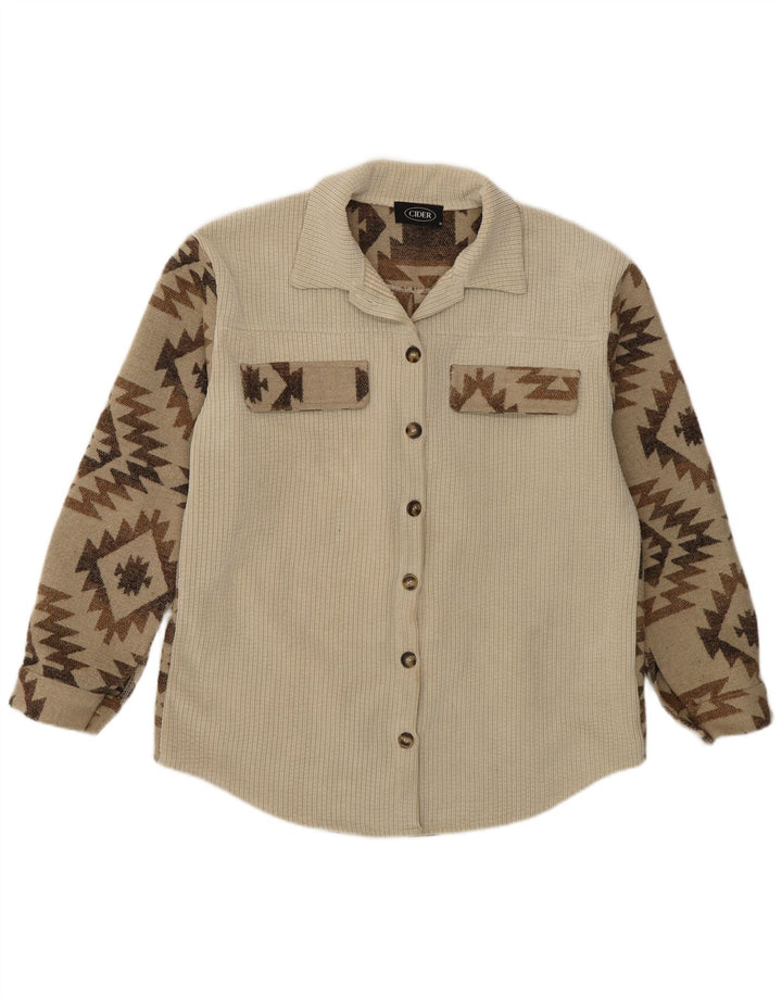 CIDER Camisa sobrecamisa para mujer UK 40 Medio Beige Geométrico Poliéster Azteca