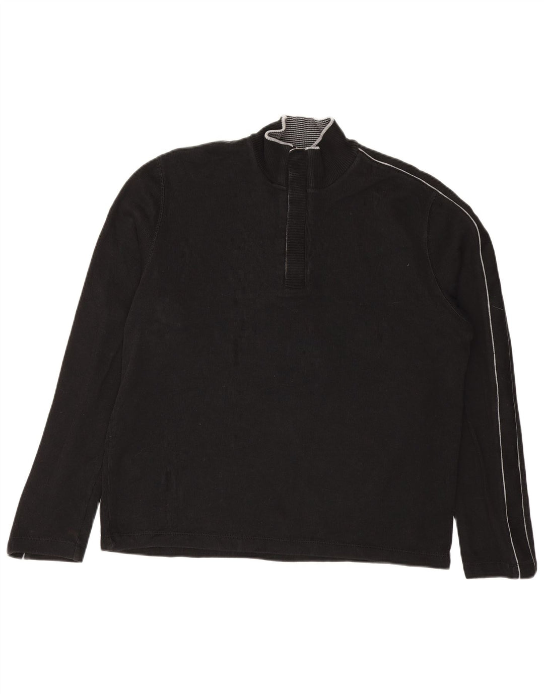 Hugo Boss Suéter tipo jersey con cuello y cremallera de corte regular para hombre, talla grande, a rayas negras