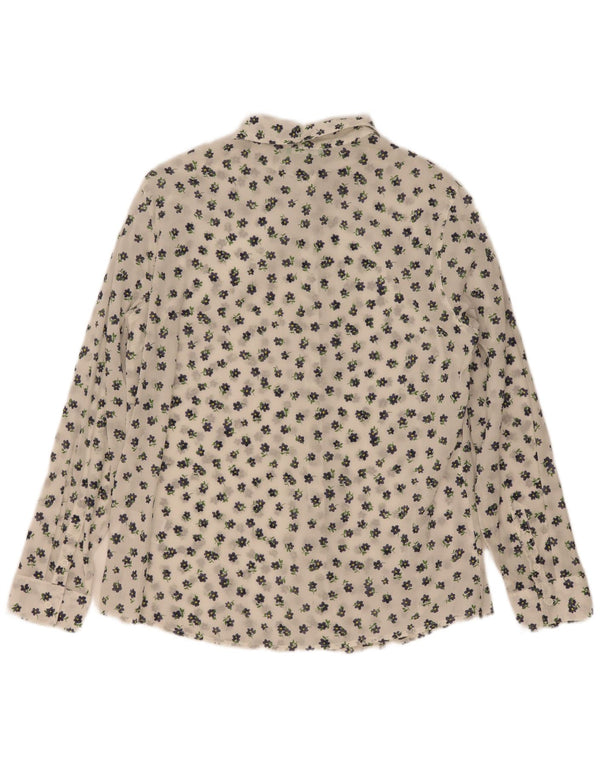 Camisa Benetton Mujer ES 46 Grande Algodón Floral Blanco