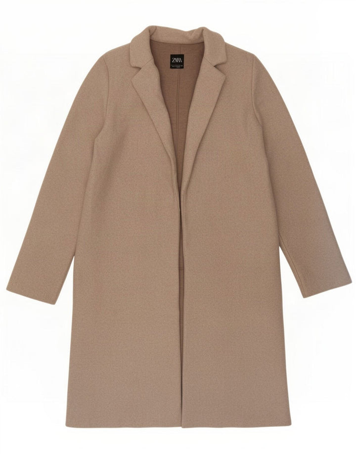 Zara Mujer Abrigo Abierto UK 40 Pequeño Poliéster Beige