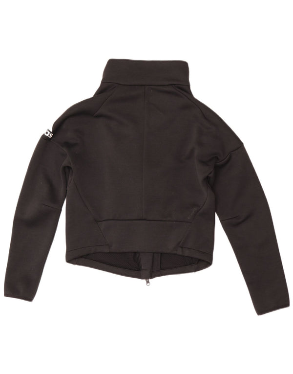 Adidas Mujer Crop Chándal Top Chaqueta Reino Unido 8/10 Pequeño Negro Poliéster