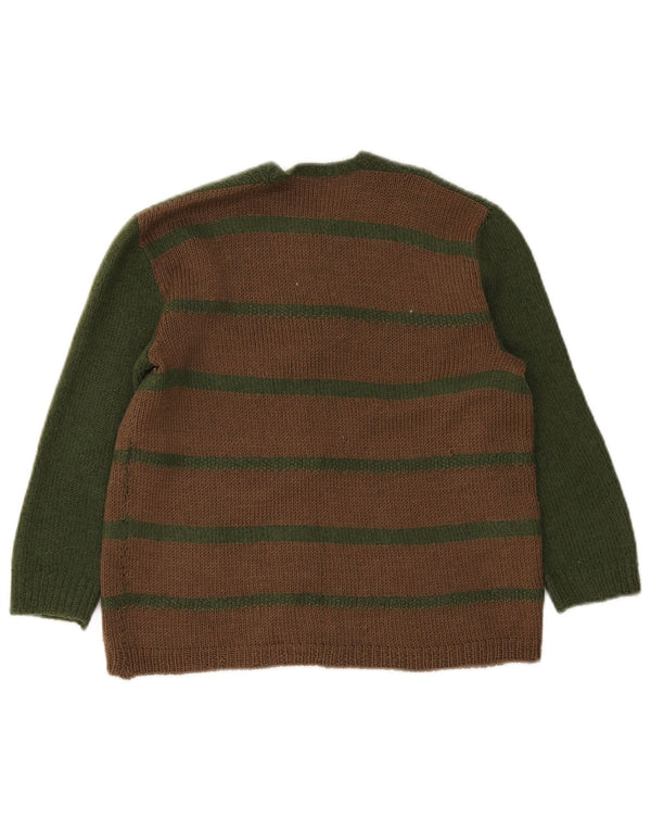 Vintage Niñas Cardigan Suéter 11-12 Años Marrón Rayas