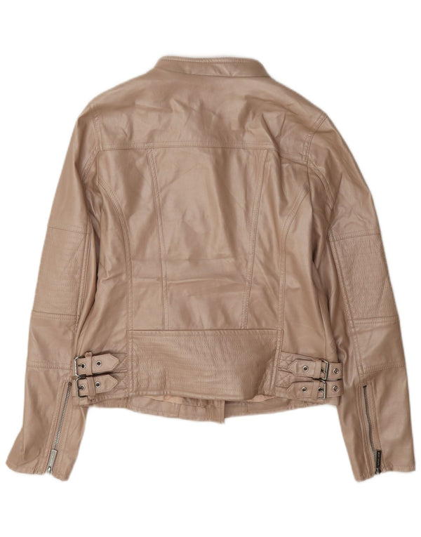 Michael Kors Chaqueta motera de piel sintética para mujer UK 6 XS Beige
