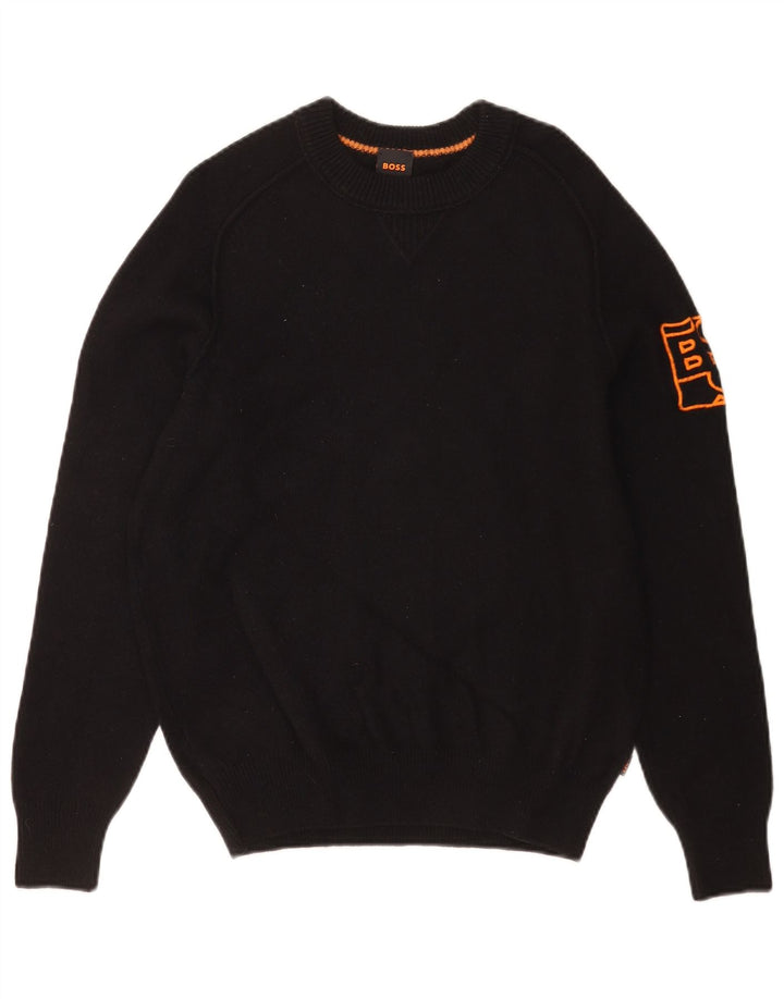 Hugo Boss Hombre | Jersey con cuello redondo y gráfico de algodón negro mediano