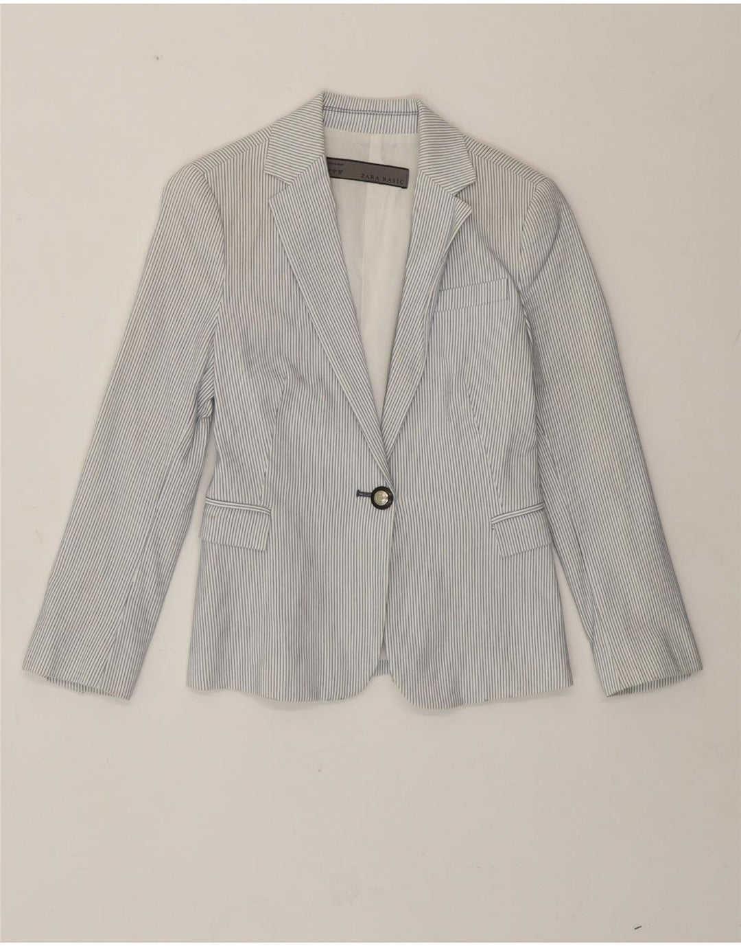 Zara - Chaqueta tipo blazer con 1 botón para mujer, talla pequeña, algodón blanco a rayas