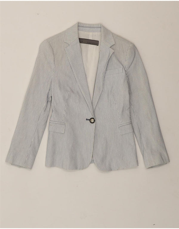 Zara - Chaqueta tipo blazer con 1 botón para mujer, talla pequeña, algodón blanco a rayas