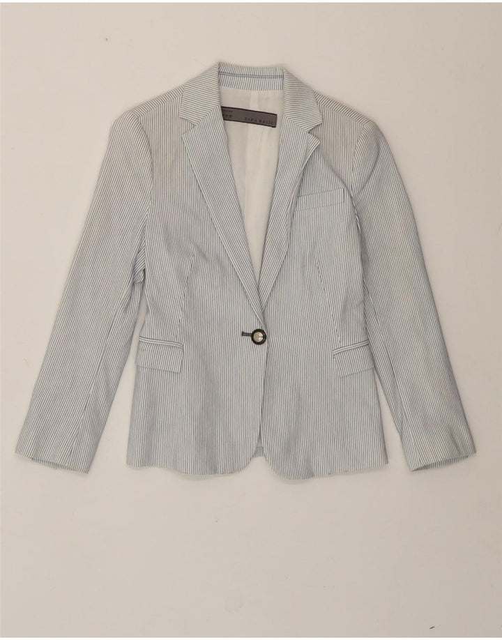 Zara - Chaqueta tipo blazer con 1 botón para mujer, talla pequeña, algodón blanco a rayas
