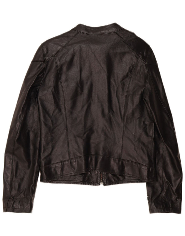 Viamaestra Chaqueta motera de cuero corta para mujer UK 42 Medium Black