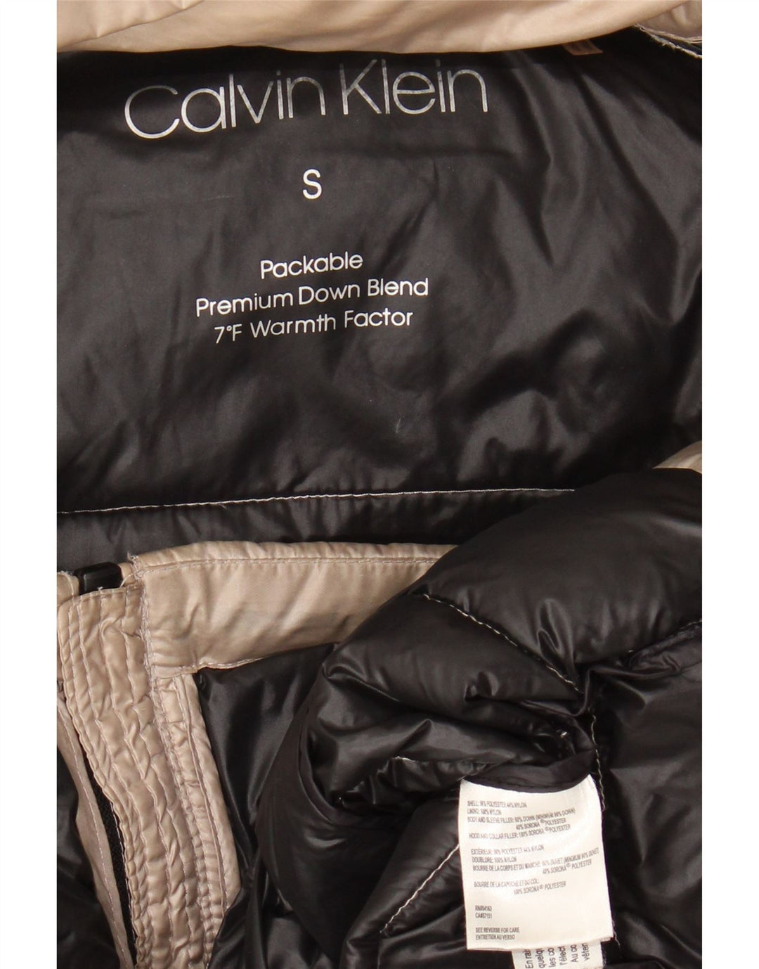 Calvin Klein Chaqueta acolchada con capucha para mujer UK 10 Small Beige Poliéster