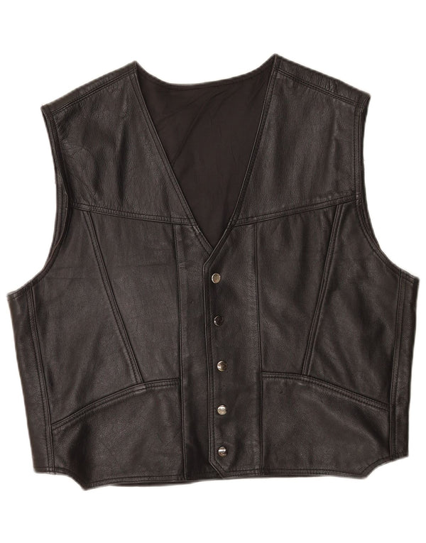 Chaleco de cuero vintage para hombre 2XL cuero negro