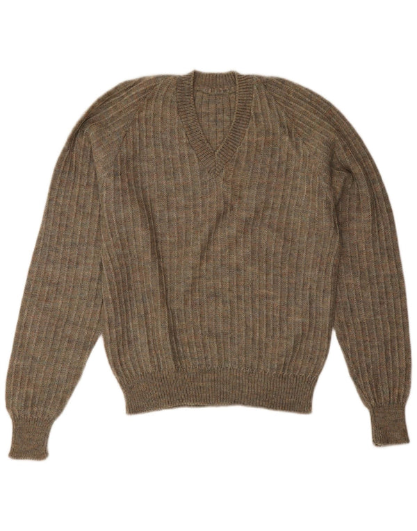 Vintage mujer V-cuello jumper suéter Reino Unido 18 XL Khaki Flecked