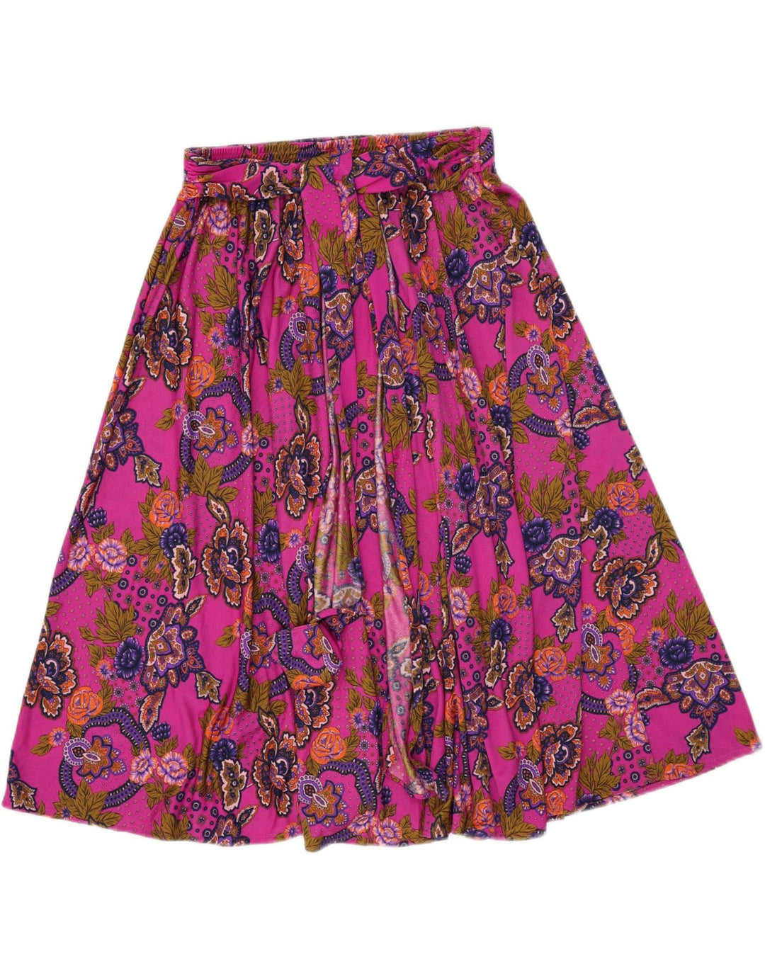 Falda acampanada vintage para mujer W34 Paisley rosa grande