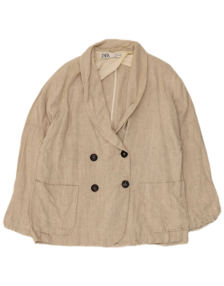 Zara Chaqueta Blazer Extragrande con Doble Botonadura para Mujer UK 10 Small Beige Linen