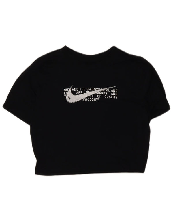 NIKE Womens Swoosh Slim Fit Crop Graphic T-Shirt Top UK 12 Medium Black