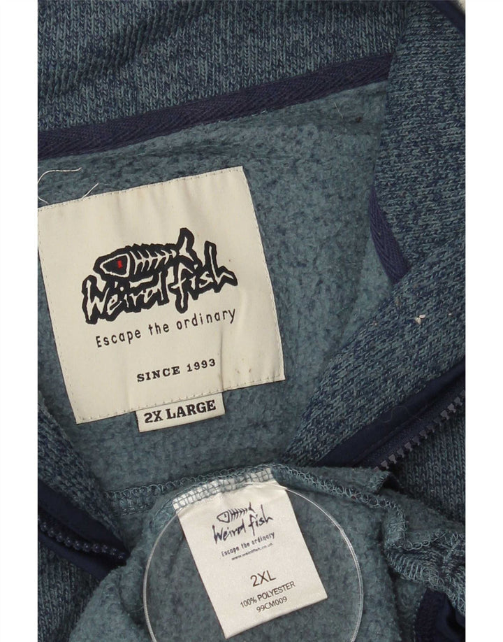 Weird Fish Sudadera con cuello y cremallera para hombre, talla 2XL, poliéster moteado azul