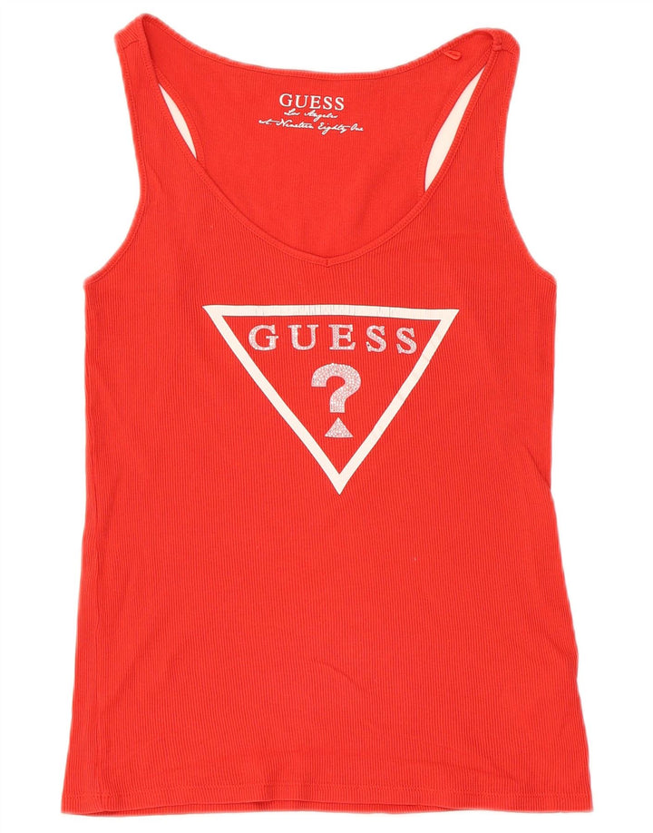 Guess Top sin mangas gráfico para mujer Reino Unido 12 Algodón rojo mediano