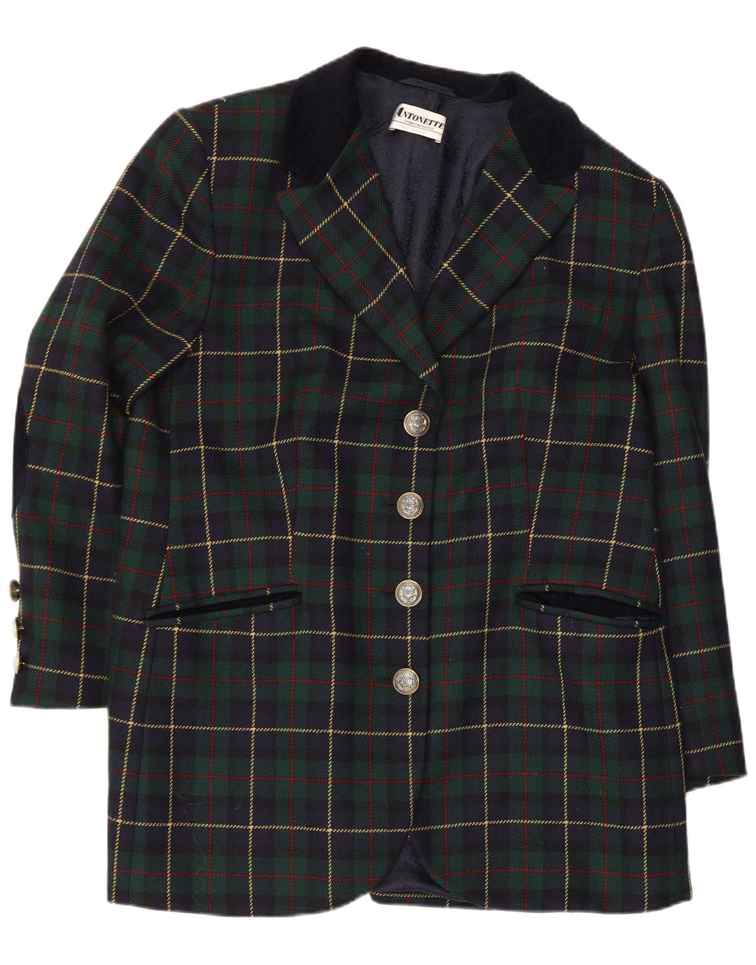 Antonette Chaqueta Blazer de 4 Botones para Mujer UK 40 XL Viscosa a Cuadros Verde