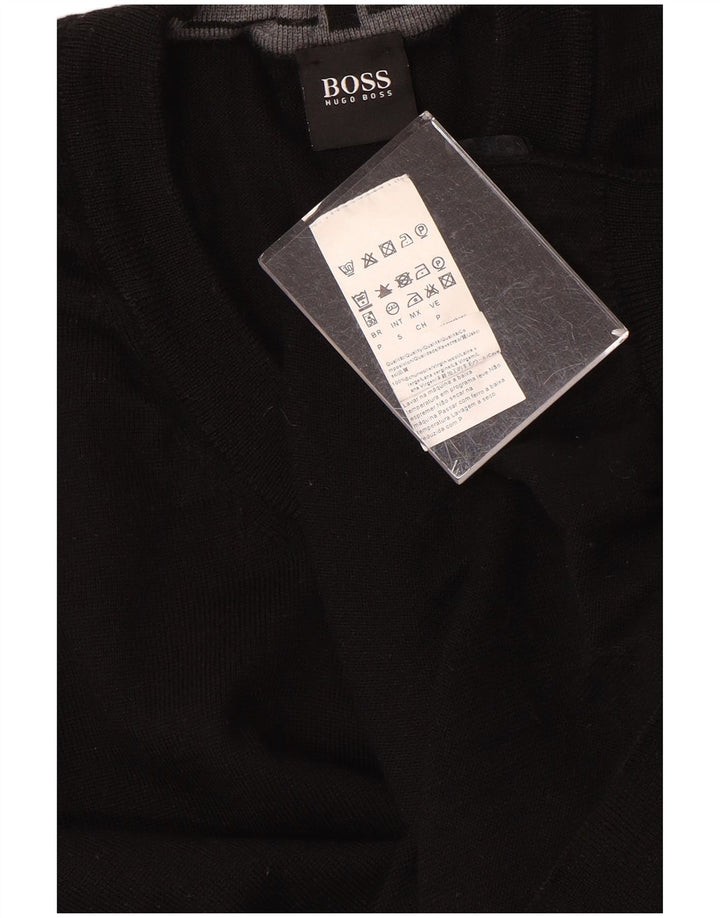 Hugo Boss Jersey con cuello en V para hombre, suéter pequeño de lana negra