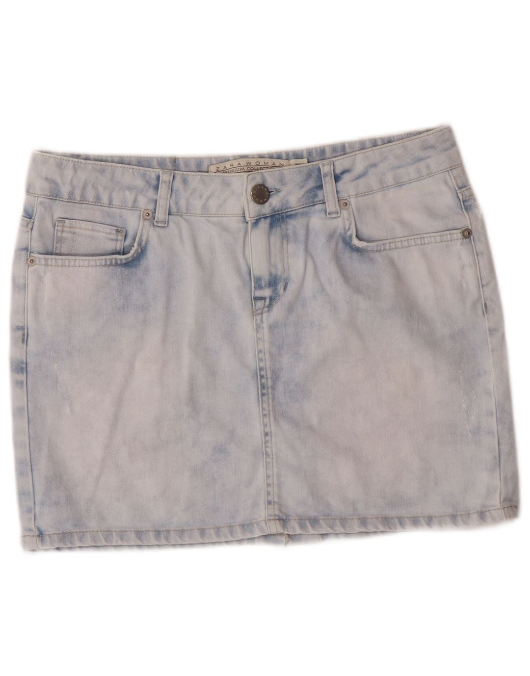 Zara Falda Vaquera Con Lavado Ácido Para Mujer EU 40 Medium W30 Algodón Azul Clásico