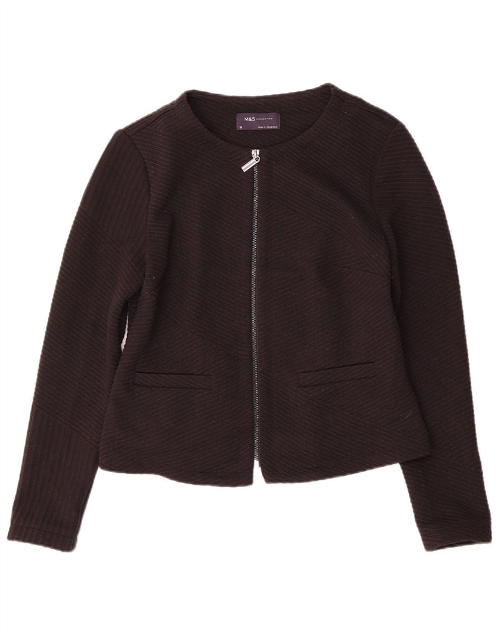 Marks & Spencer Chaqueta tipo blazer con cremallera completa para mujer UK 10 Small Black Stripes