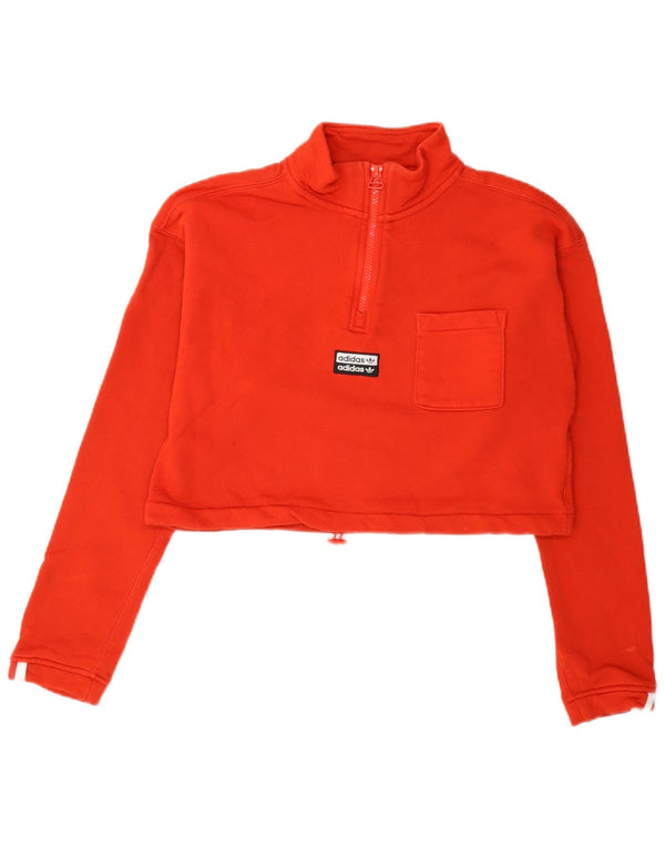 Adidas Mujer Crop Zip Neck Sudadera Jumper UK 8 Small Rojo Algodón